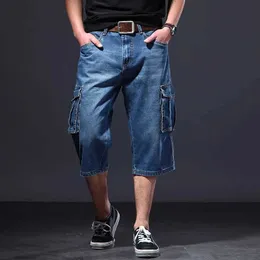 Men's Shorts Idopy Mens Denim Cargo Shorts Plus Size Motorcycle Rider Multi Pocket Direct Wash JeansL2405