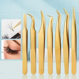 Cílios de aço inoxidável Tweezers Professional for Lashes Extension Gold Decor Antiestatic Eybrow Tweezers Extensão