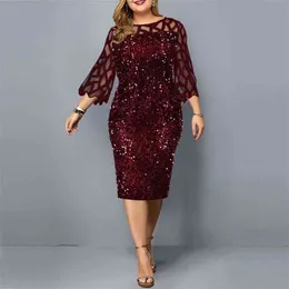 Plus storlek klänning för kvinnor sommarfest es sexig paljett elegant svart vin röd casual kväll kläder 3xl 4xl 5xl 210618 305p