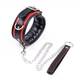 Products Bdsm Collar Leather And Iron Chain Link Sponge Filling Bdsm Slave Collars Women Bondage Collar Sex Toys For Couples Adults