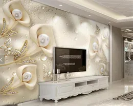 3Dエンボス加工フラワージュエリーパールポー壁紙壁画リビングルームソファテレビ背景壁の装飾Papier Peint 3Dカスタムサイズ268U3068758