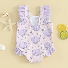 Mayo Bebek Yürümeye Başlayan Bebek Kız Kız Mayo Kolsuz Kabuk Yıldız Baskı Fırsil Trim Matakat Yazısı Yaz Plajı Giyim