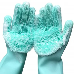 Rękawiczki 1PAIR CZYSZCZENIE Rękawiczki Magiczne silikonowe zarośla guma do mycia rękawiczki wielokrotne rękawice gąbki narzędzia do czyszczenia kuchni