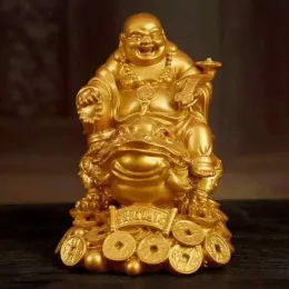 Sculture che ridono Feng Shui Buddha Wealth Toad Jin Chan Chu Money Luck Prosperity 4.5x7.2cm QDD9782