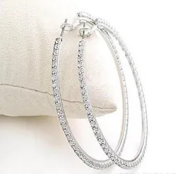 Silvertone Big Circle ladys Basketball Wives Hoop Earrings With Crystal Rhinestone Dangle Earring3038982