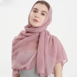 Eşarp Pilded Pamuklu Hicam Kırışık Eşarp Kadınlar Müslüman Kırışıklık Kılavuzu Sade Şallar Düz Renkli Peçe Yumuşak Kafa Türban 180 80cm