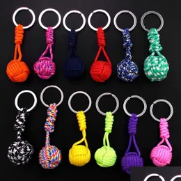 Key Rings 100Pcs Outdoor Survival Woven Paracord Lanyard Keychains Tactical Parachute Rope Cord Ball Keyring Chains 12Colors Us Dhs Dhik2