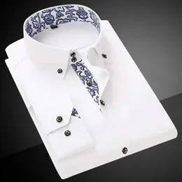 Men's Dress Shirts Mens Dress Shirt Business Tide High Quality Blue and White Porcelain Collar Casual Shirts Black M-5XL Formal Leisure - d240507