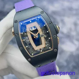 RM Tourbillon Wrist Watch RM037 여자 시계 시리즈 블랙 세라믹 재료 측면 장미 금 날짜 디스플레이 중공 다이얼 기계식