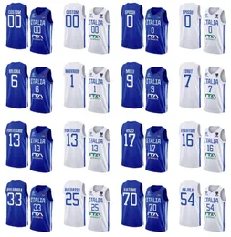 Maglie da basket EuroBasket Stampato Custom Italia 2022 Blue Home White Away 13 Simone Fontecchio Marco Spissu 1 Nicol Mannion 6 5434694