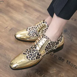 Leopard Print Men Fashion Brogue Leather Club Bar Dress Lace-Up Dancing Shoes Size 39-45 شحن مجاني ساخن