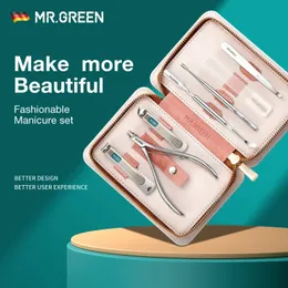 Sr. Green Manicure Set Fetes Terapy Conjunto de unhas Clipper Tool Aço inoxidável Profissional Clipper Ferramenta Caixa de viagem 7 em 1 240428