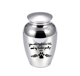 70x45mm Angel Wings Cremation Urn för husdjur Ashes Pendant Dog Paw Print Aluminium Alloy Ashes Holder Keepsake You Were My Favorite H5094951