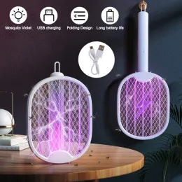 Zappers 3000V Foldable Electric Fly Swatter Mosquito Killer Trap USB Rechargeable Mosquito Racket Insect Killer with UV Light Bug Zapper