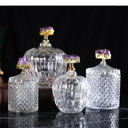 Aufbewahrung Flaschen natürlicher Kristall dekoratives Glas Gläser und Deckel Candy Pots Tee Caddies Gewürz Organizer Home Dekoration Accessoires