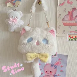 Väskor xiuya söt plysch päls lolita väska för kvinnor 2022 japansk kawaii katt form crossbody väska kvinnlig liten handväska för flickor säck en huvudsaklig