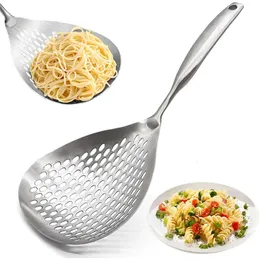 Stål rostfritt skimmer pasta sked 304 spindel silar med handtag, stor durling sleple silsked, slitsade skedar för kök matlagning, stekning, s