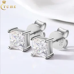 Moda 0,6-1,2ct 18k Branco branco banhado 925 Sterling Silver Princess Cut VVS Moissanite Diamond Solitaire Brincos