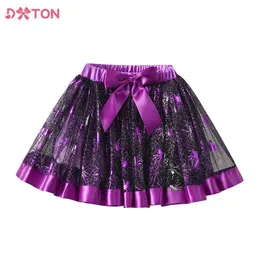 Tutu klänning dxton flickor mini balett kjol båge barn prinsessan dans tutu kjol spindel applikation lapptäcke tyll barn kjol party kostymer d240507