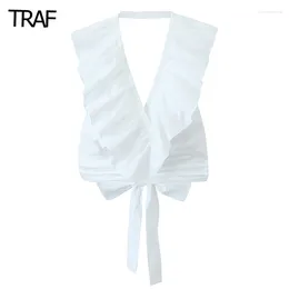 Tank da donna Halter Top White Top Women Sexy Bustier Woman Stuffle senza schienale Summer Tops 2024 Lace-up Crop Female Tank Female Tank Female