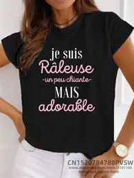 Kadınlar T-Shirt Fransa Mektubu Humour-Je Suis Rleuse Un Peu Chiante Mais Mümkün Grafik T-Shirt Kız Y2K Harajuku Siyah Pembe Kırmızı Yeni Tee Üstleri D240507