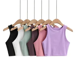 2023 Summer Fashion Women Sexy Slim Tops Oneck ärmlösa dubbla nylon damer god kvalitet tank 6 färger y240419