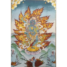 Tillbehör 36 "Tibet Tibetan broderad tyg Silk Buddhism Wisdom Angry Mother Tangka Måla Mural Meditation Wall Hanging Home Decor