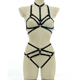 Полая эластичная регулируемая ремешок для ремня для тела Bra G-String Set Set Rave Wear Women Sexy Scipming Body Cage 240425