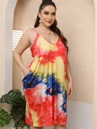 Sexy Slip -Kleid Sommer xxl Kleider für Frauen plus Größe Tunika Spaghetti -Gurt Lose Krawatte Dye Midi Ladies Bohemian 4xl xxxl 240430