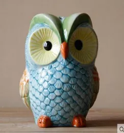 Färgglada Coruja Ceramica Owl Figurer Heminredning Ceramic Piggy Bank Ornament Crafts Room Decoration Porcelain Animal Figurine7198812