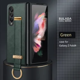 Fall för Samsung Galaxy Z Fold 5 4 3 2 Fall lyxigt läderskydd med bärbart armbandshandband