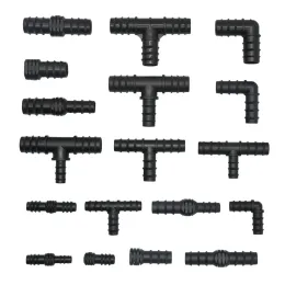 Kits Plastic Hose Barb Connectors 16/20/25mm Pe Tube Tee Elbow Cross End Plug Reducing Coupler Drip Irrigation Fitting 1/2 3/4 1"