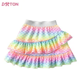 Tutu vestido dxton garotas vestido de baile saia infantil roupas de verão outono primavera de sereia colorida impressão de babados de minissaia infantil malha tutu saia d240507