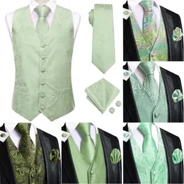 Hitie Teal Paisley Mens Vest Tie Business Formal Dress Silk Sleeveless Jacket 4pc Hanky ​​Cufflink Suit Waistcoat Wedding 240507