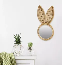 Wallmounted Rattan ręcznie robione dekoracyjne ucha królicza makijaż makijaż lustra wiszące okrągłe dekoracja