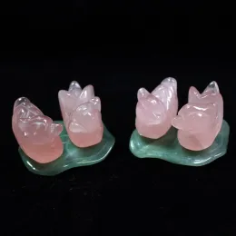Miniature rosa rosa jade artware amore mandarino anatra naturale ornamento intagliato in cristallo guarigione con base di supporto
