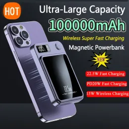 Banka 100000mah Kablosuz Güç Bankası 22.5W Manyetik Qi Taşınabilir Powerbank Tip C Hızlı Şarj Cihazı İPhone Samsung Xiaomi Mini Macsafe