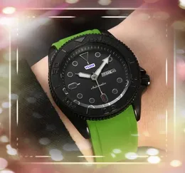 Popularne luksusowe męskie trzy stichy zegarki kwarcowe bateria dzień dzień tydzień kolorowy gumowy pasek zegar Sapphire soczewki kalendarz czarny ceramiczny zegarek obudowy