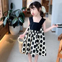 Kız elbiseler yaz kızlar moda çocuklar kolsuz sırtlar elbise polka nokta baskı çocukları 3-8y için vestido