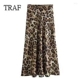 Юбки леопардовые принт для женщин 2024 винтажная миди -длинная юбка Женская одежда Y2K уличная одежда свободная женщина лето
