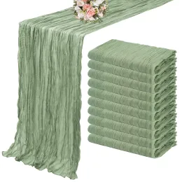 Linens 10PCS SemiSheer Sage Green Gauze Table Runner Table Setting Dining Wedding Party Christmas Banquets Arches Cake Decor