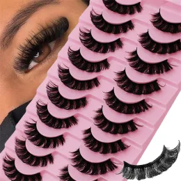 10 Pairs DD Curl Russian Strip Lashes Fluffy Volume False Eyelashes DD Curl Dramatic Messy Faux Mink Fake Lashes Make Up