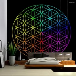 Tapestries Wall Hanging Tapestry Cube Flower of Life som täcker strandfilt Datura Picknick Yoga Mat Hemdekoration