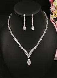 Jóias de joias de Beidal Conjuntos de jóias de zircônia cúbica Colar de casamento e brincos de jóias de jóias de cristal de luxo para damas de honra 210322446056