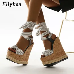 Eilyken Yaz Katı Beyaz Platform Kama Sandalları Kadın Moda Yüksek Topuk Bilezik Omuz Kayışları Kadın Açık Danteller 240425