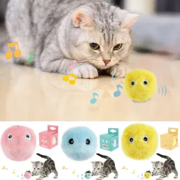 Toys Fluffy Plush Cat Toy Balls Interactive Chirping Balls with 3 Lifelike Animal Chirping Sounds Frog Cricket Bird Kitten Refillable