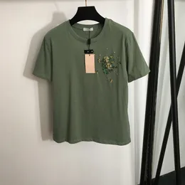 Ретро -флора вышивая футболка модные хлопковые футболки классические топы с коротким рукава