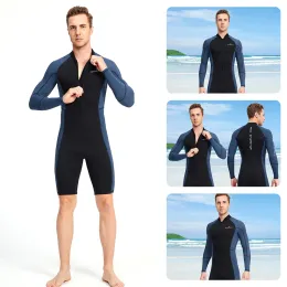 Suits 1.5mm Neoprene Shorty Mens Wetsuit UVproof Front Zip Lycra Long Sleeves Diving Suit for Underwater Snorkeling Swimming Surfing