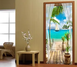 Balkon Sea View 3D -Tür Aufkleber Wandmalerei Wohnzimmer Schlafzimmer Tür Tapete Wand Aufkleber Selbstadhäsive wasserdichte Dekor 2109724265