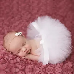 tutu Dress Cute Baby White Tulle Skirt Infant Girls Ballet Tutu Dance Pettiskirts with Flower Headband Set Children Birthday Party Skirts d240507